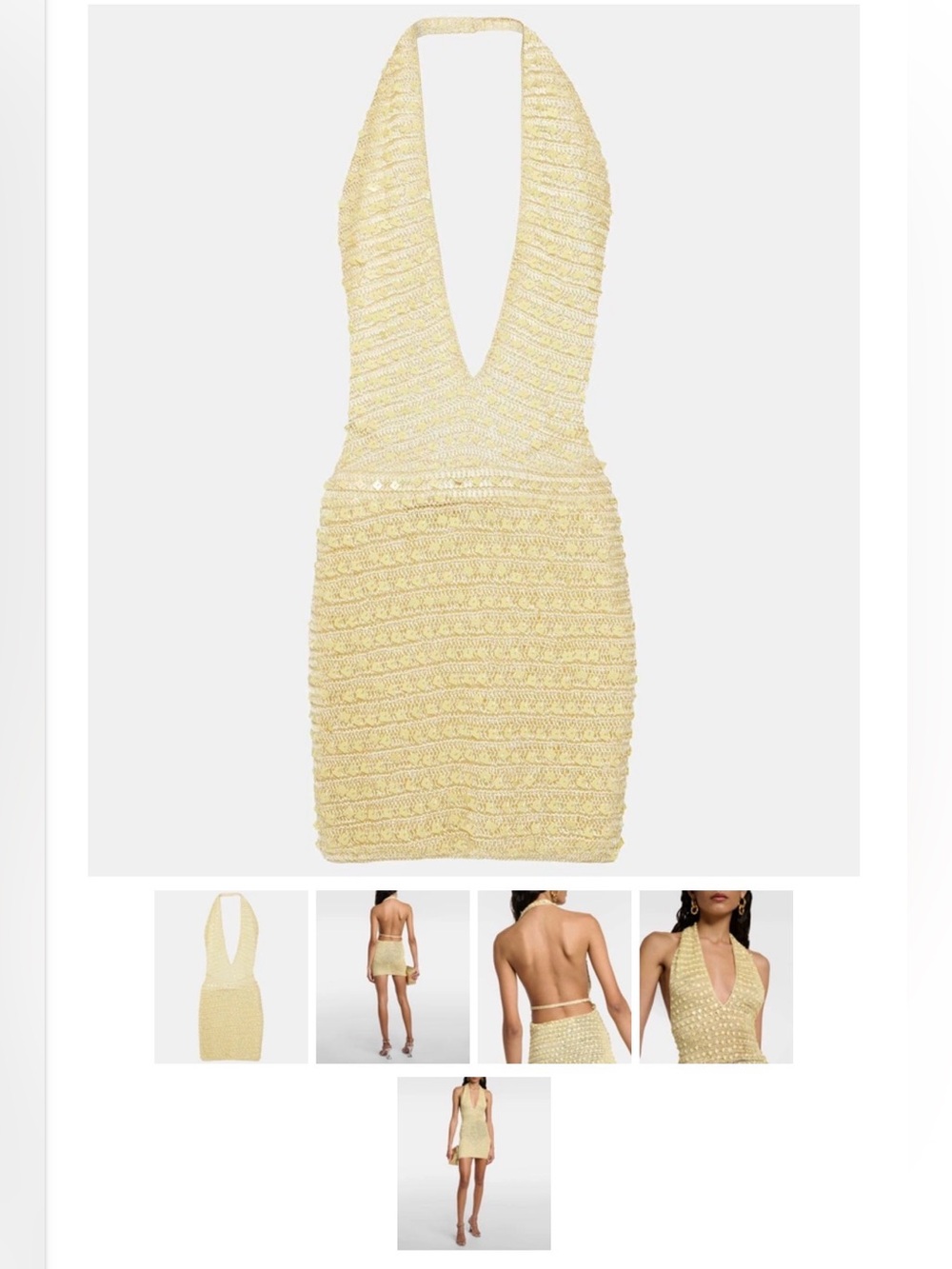 Aya Muse Yellow Crochet Halter Mini Dress